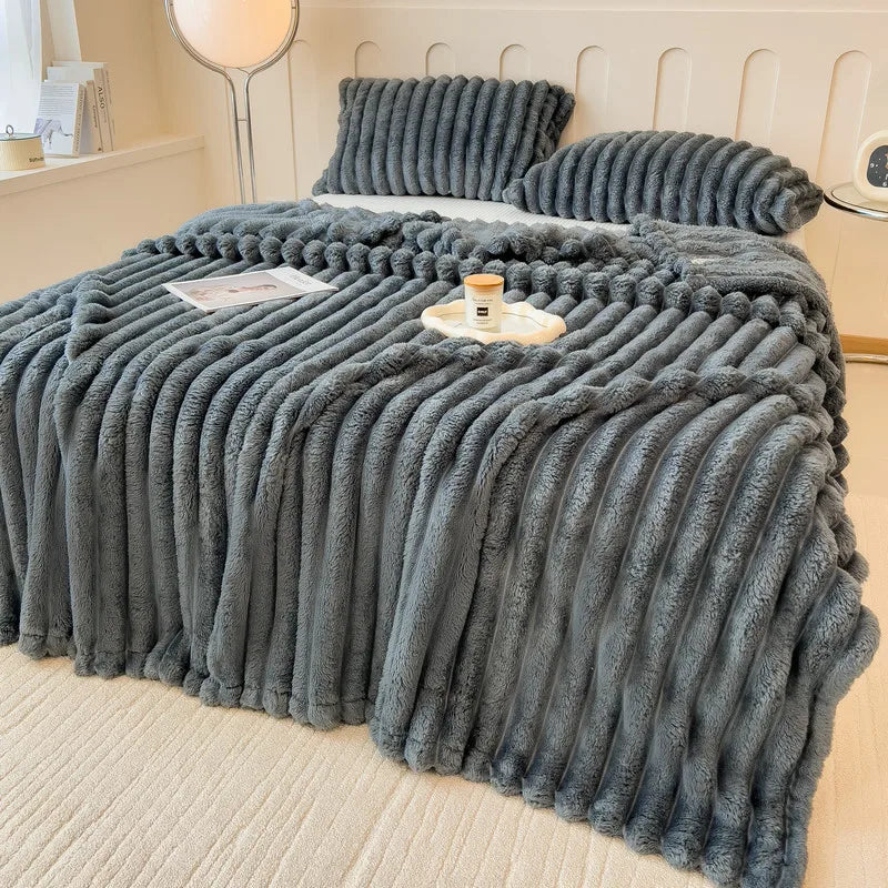 couverture en peluche de lapin artificiel, chaude et confortable, idéale pour le canapé