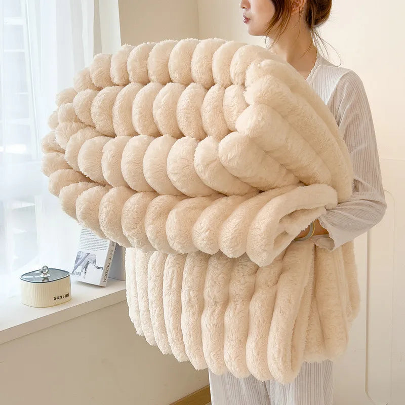 couverture en peluche de lapin artificiel, chaude et confortable, idéale pour le canapé