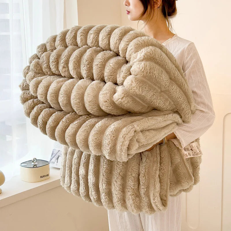 couverture en peluche de lapin artificiel, chaude et confortable, idéale pour le canapé