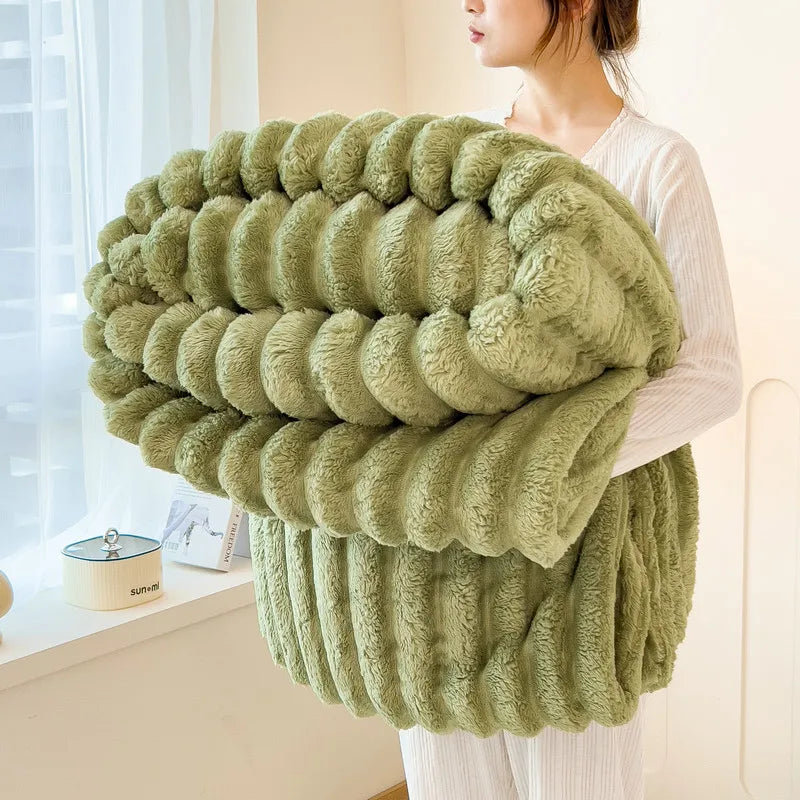 couverture en peluche de lapin artificiel, chaude et confortable, idéale pour le canapé
