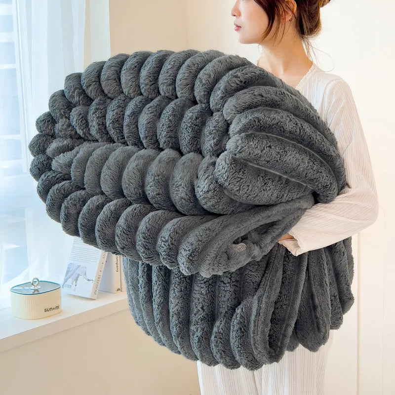 couverture en peluche de lapin artificiel, chaude et confortable, idéale pour le canapé