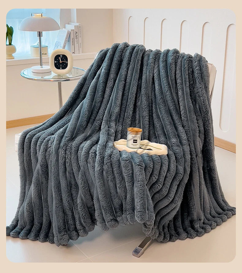 couverture en peluche de lapin artificiel, chaude et confortable, idéale pour le canapé