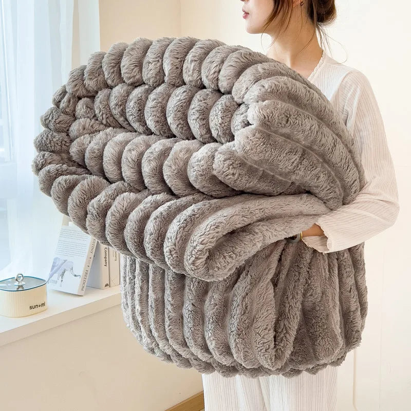 couverture en peluche de lapin artificiel, chaude et confortable, idéale pour le canapé